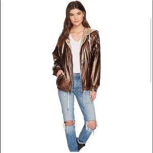 Blank NYC Jacket Good Vibrations Reversible Metallic Brown Rose Gold Hooded
